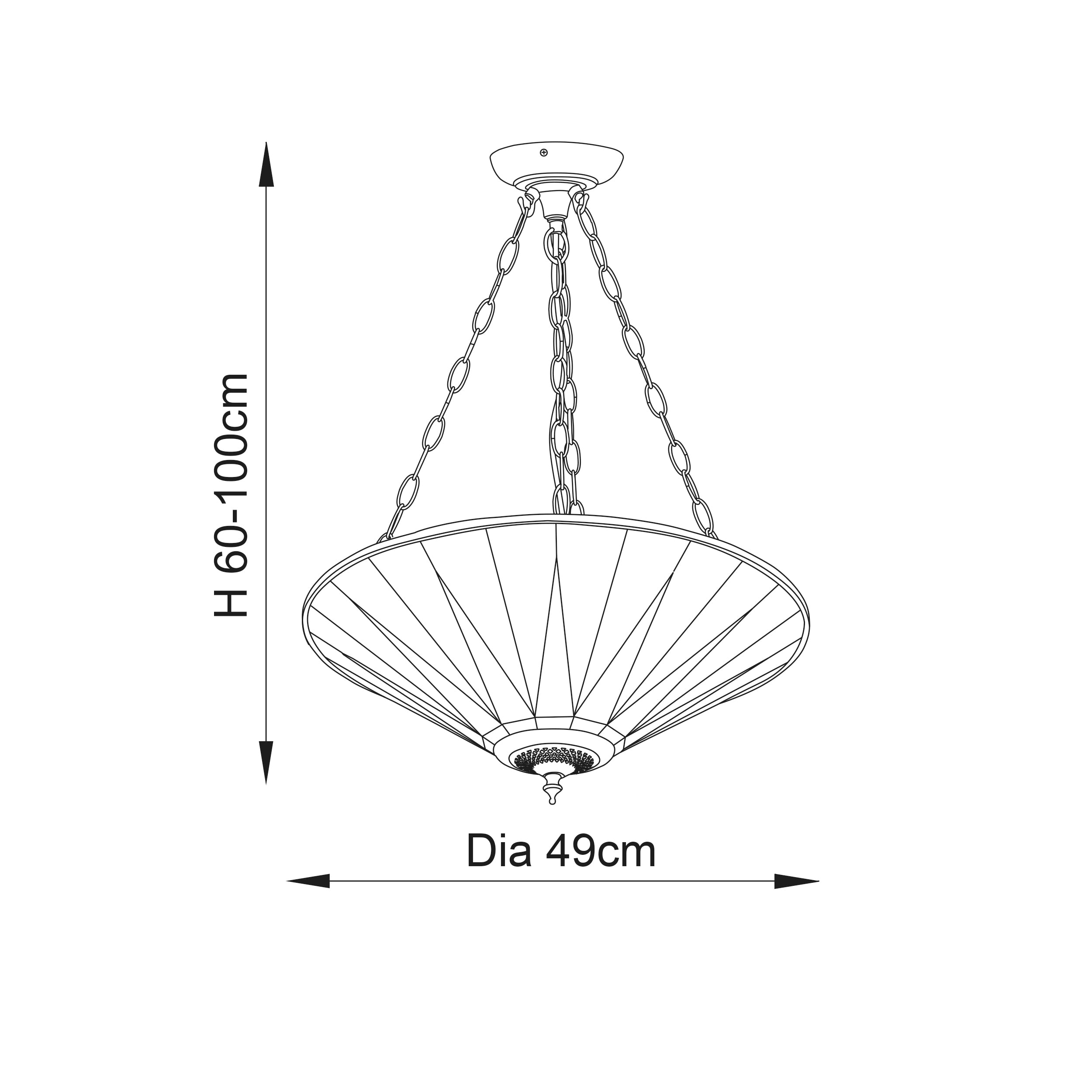 Interiors 1900 Dark Star Large Inverted 3 Light Pendant - Handcrafted Tiffany Style Glass
