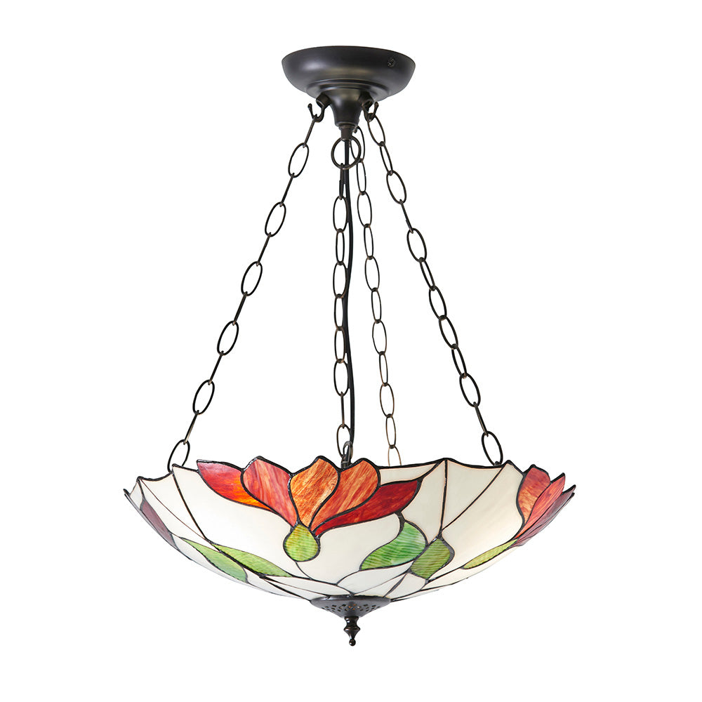 Interiors 1900 Botanica Inverted 3 Light Pendant - Tiffany Glass