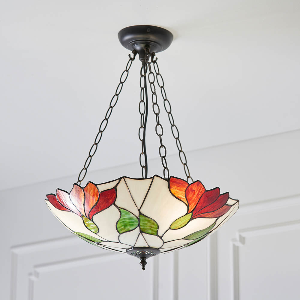 Interiors 1900 Botanica Inverted 3 Light Pendant - Tiffany Glass