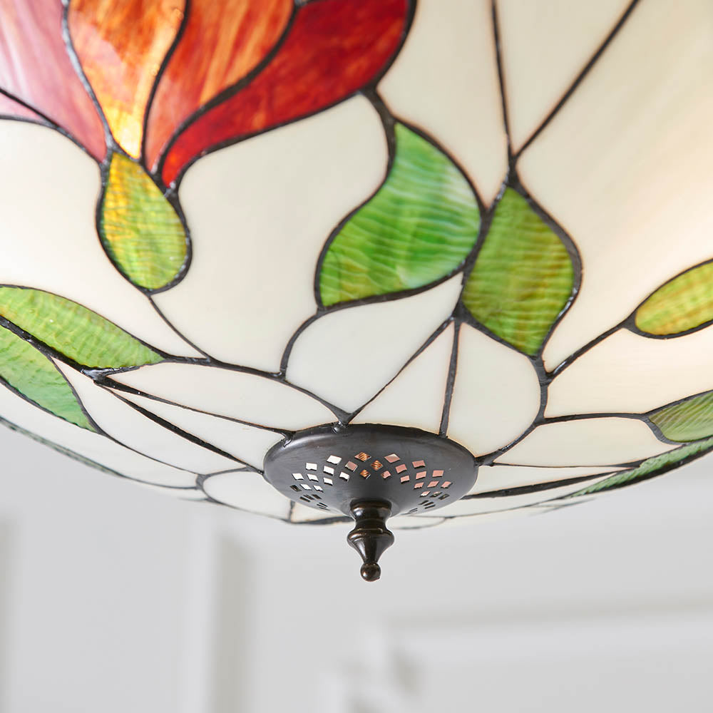 Interiors 1900 Botanica Inverted 3 Light Pendant - Tiffany Glass