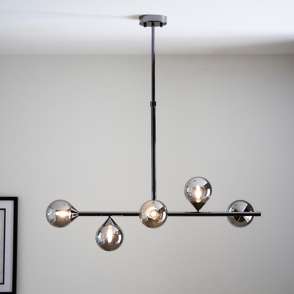 Utopia Hazy Linear Ceiling Pendant - Matt Black & Smokey Mirror Glass