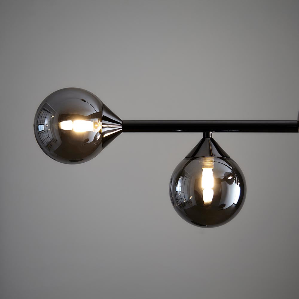Utopia Hazy Linear Ceiling Pendant - Matt Black & Smokey Mirror Glass