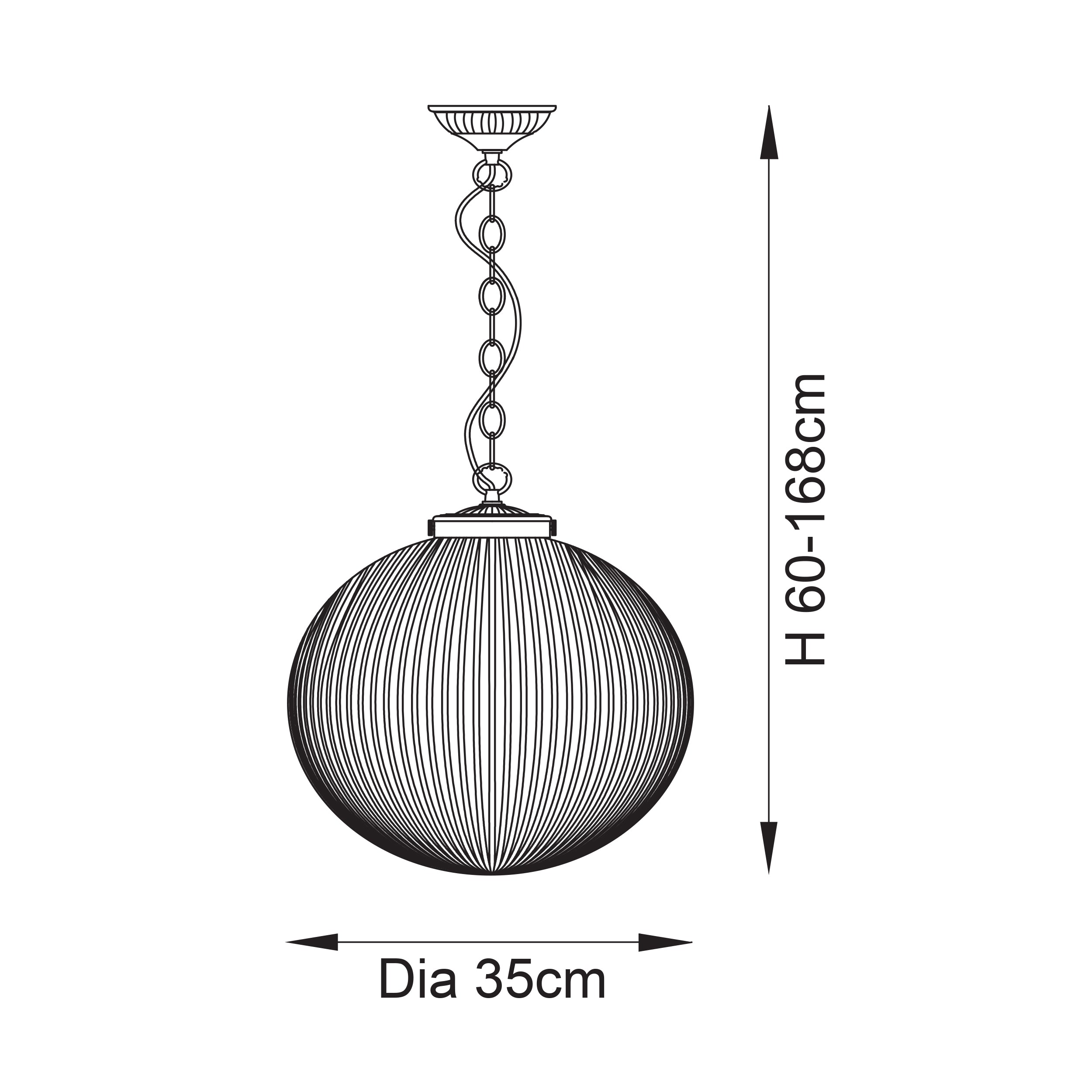 Endon Brydon Single Light Pendant 350mm - Antique Brass Plate & Clear Ribbed Glass