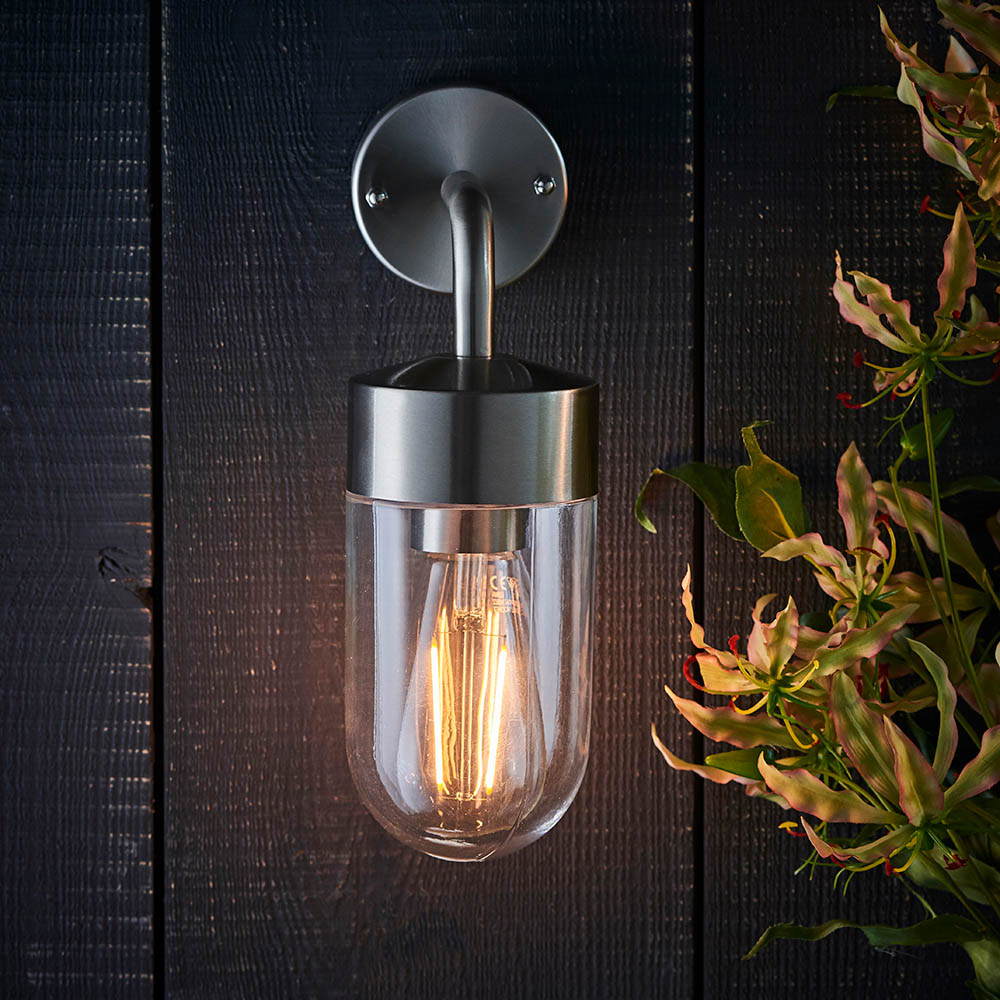 Endon North Single Light Wall Light - Brushed Stainless Steel & Clear Glass