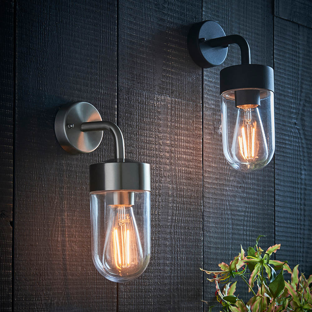 Endon North Single Light Wall Light - Brushed Stainless Steel & Clear Glass