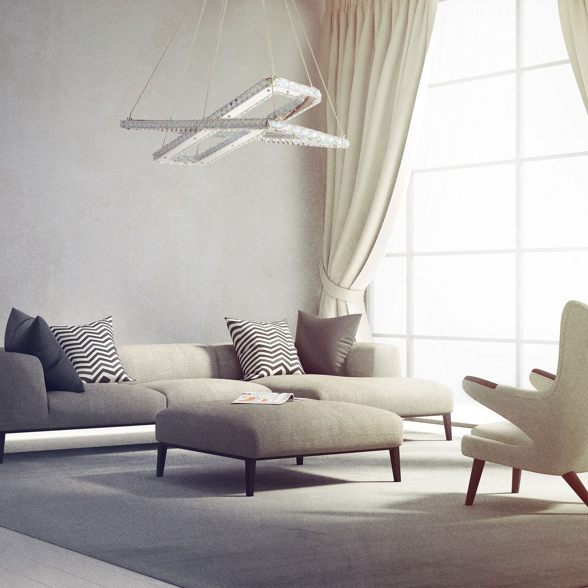 Searchlight Canarvan 2 Light LED Pendant - Chrome & Clear Glass