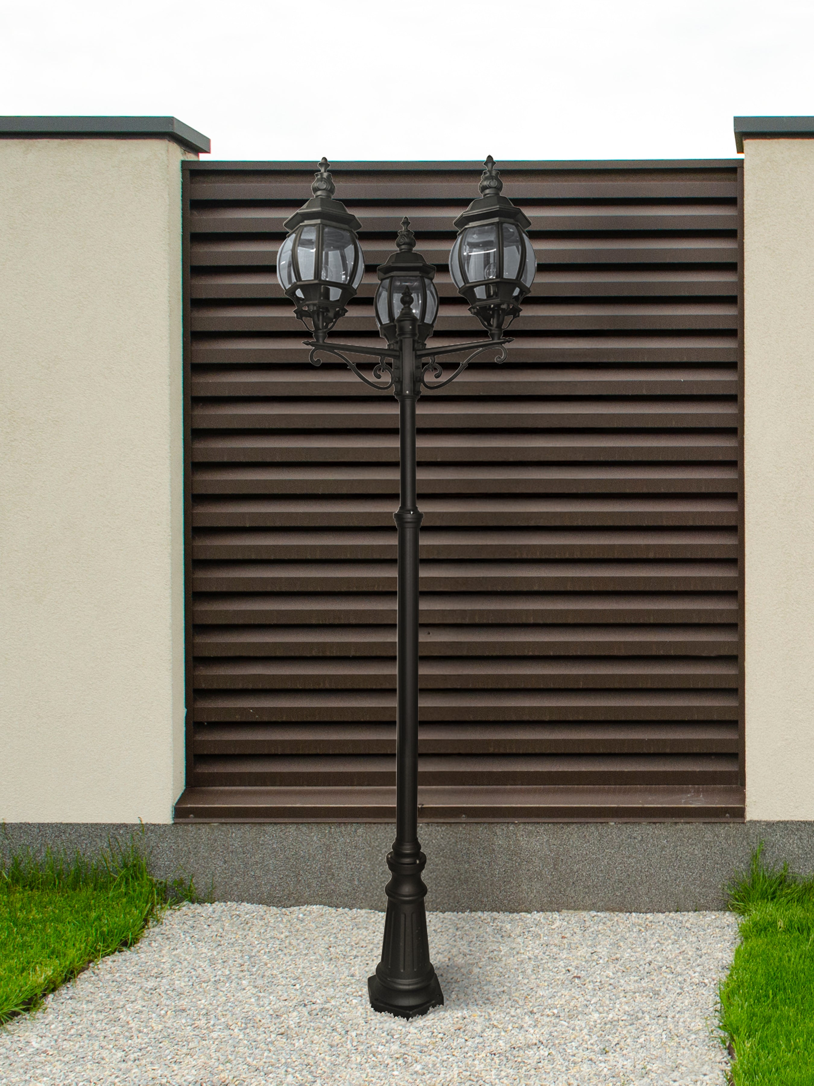 Searchlight Bartlett 220cm 3 Light Outdoor Post - Silk Black & Glass - IP23