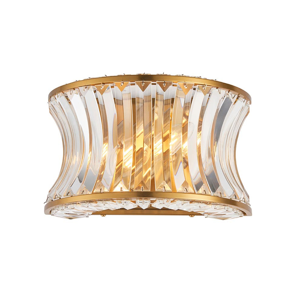 Utopia Bow 2 Light Wall Light - Warm Brass Plate with Crystal & Clear Glass