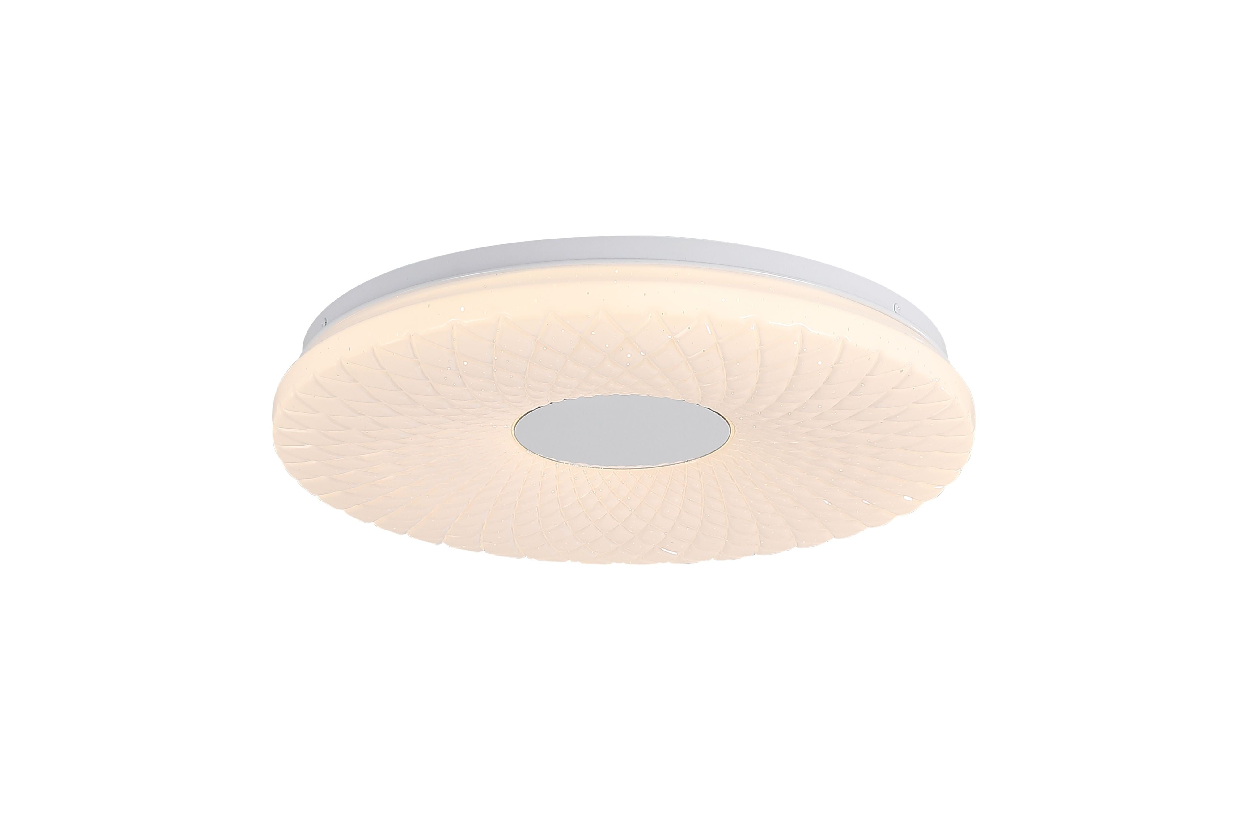 Searchlight Halolux LED flush ceiling light in white, angled studio shot showing the diamond textured acrylic diffuser lit from within