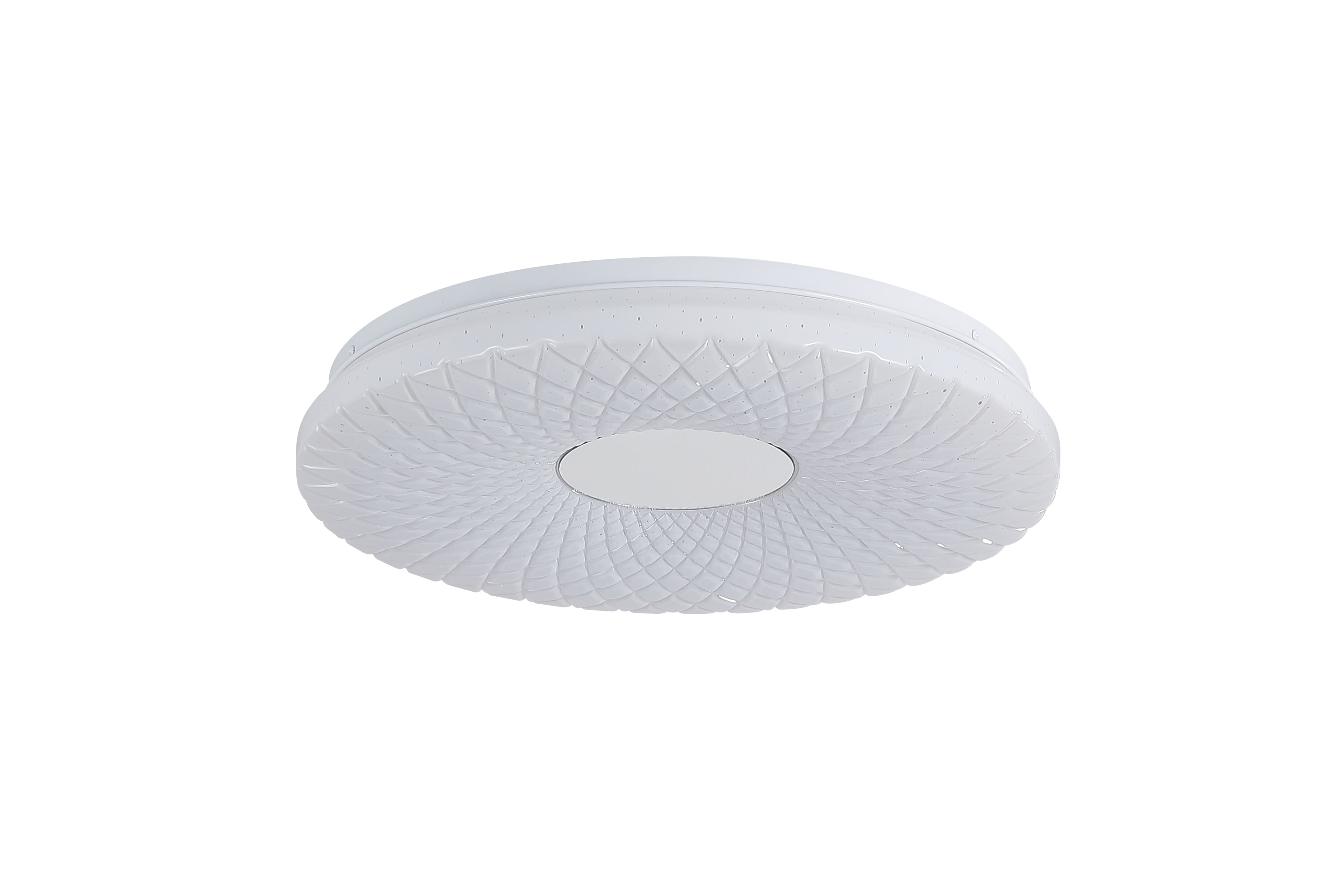 Searchlight Halolux LED flush ceiling light in white, front angled view with the diamond textured diffuser illuminated