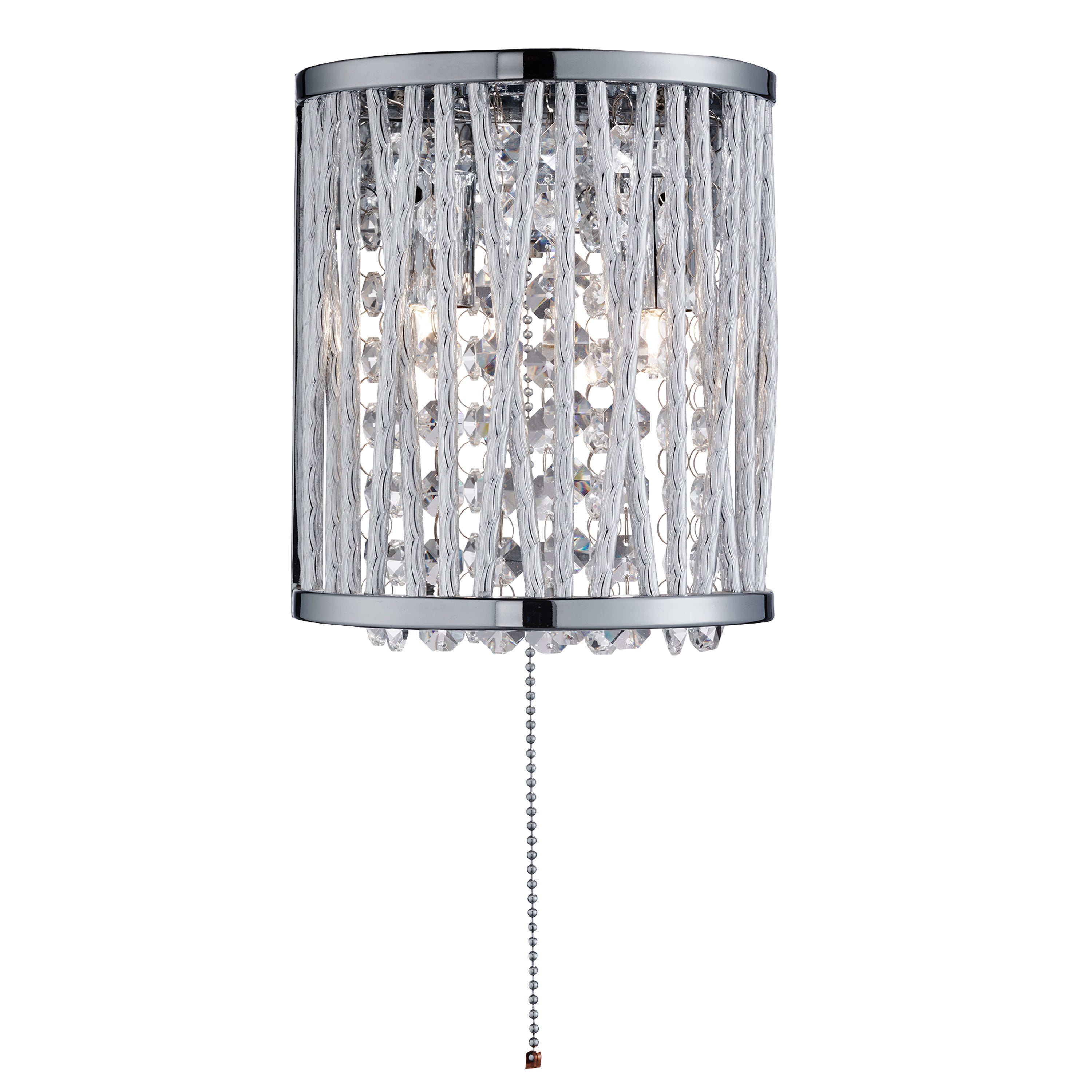 Searchlight Edgeware 2 Light Wall Bracket, Chrome, Clear Crystal Button Drops, Aluminium Tubes Trim