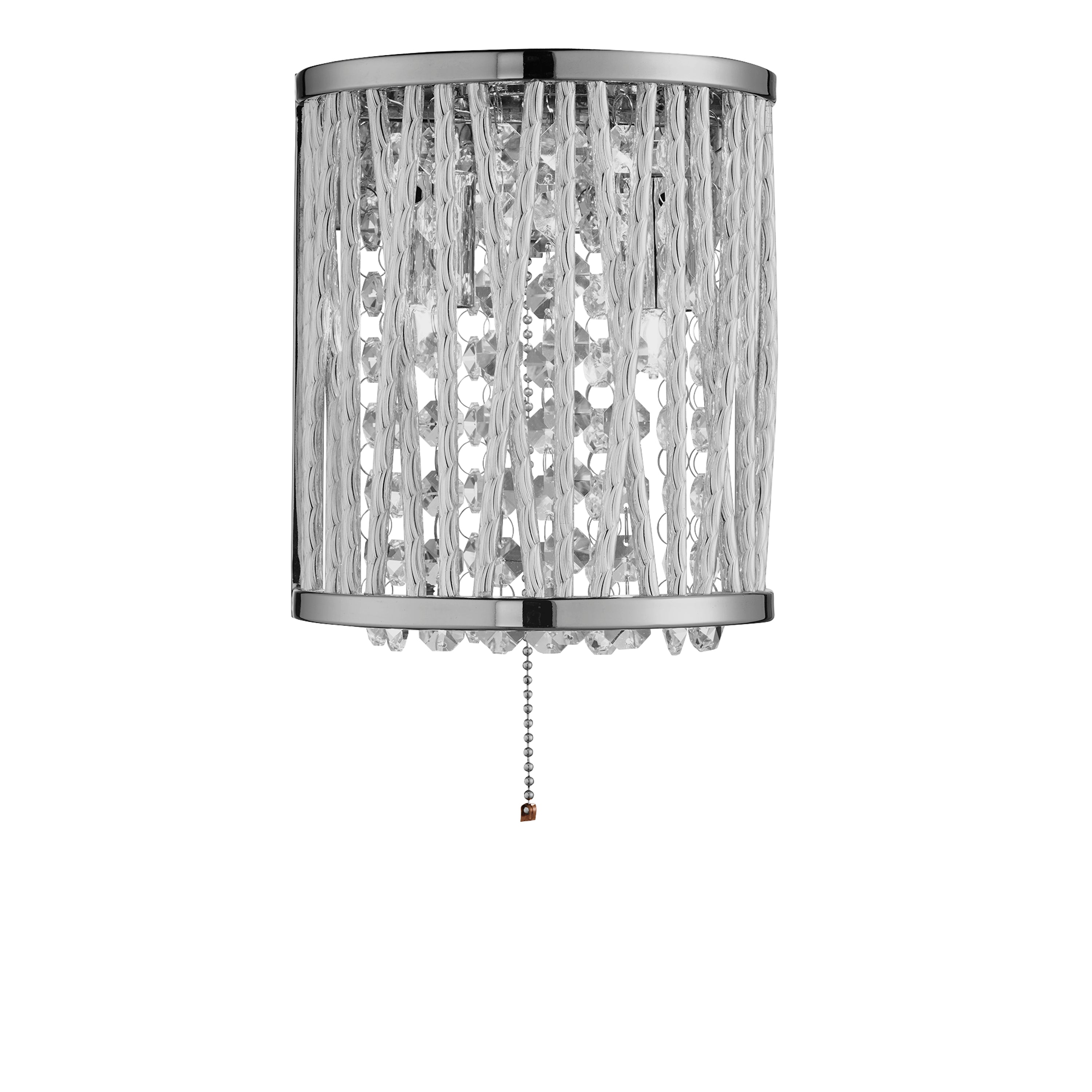 Searchlight Edgeware 2 Light Wall Bracket, Chrome, Clear Crystal Button Drops, Aluminium Tubes Trim