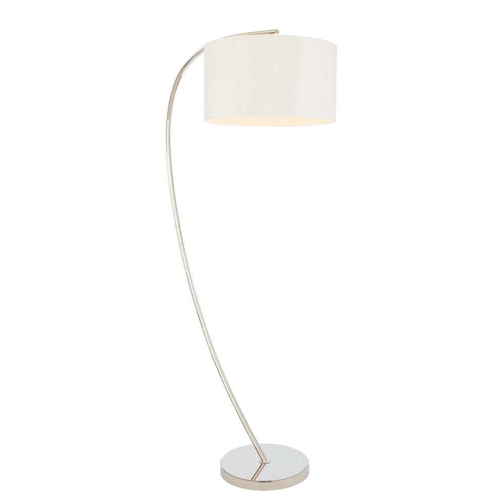 Endon Josephine Single Light Floor Lamp - Bright Nickel Plate & Vintage White Fabric