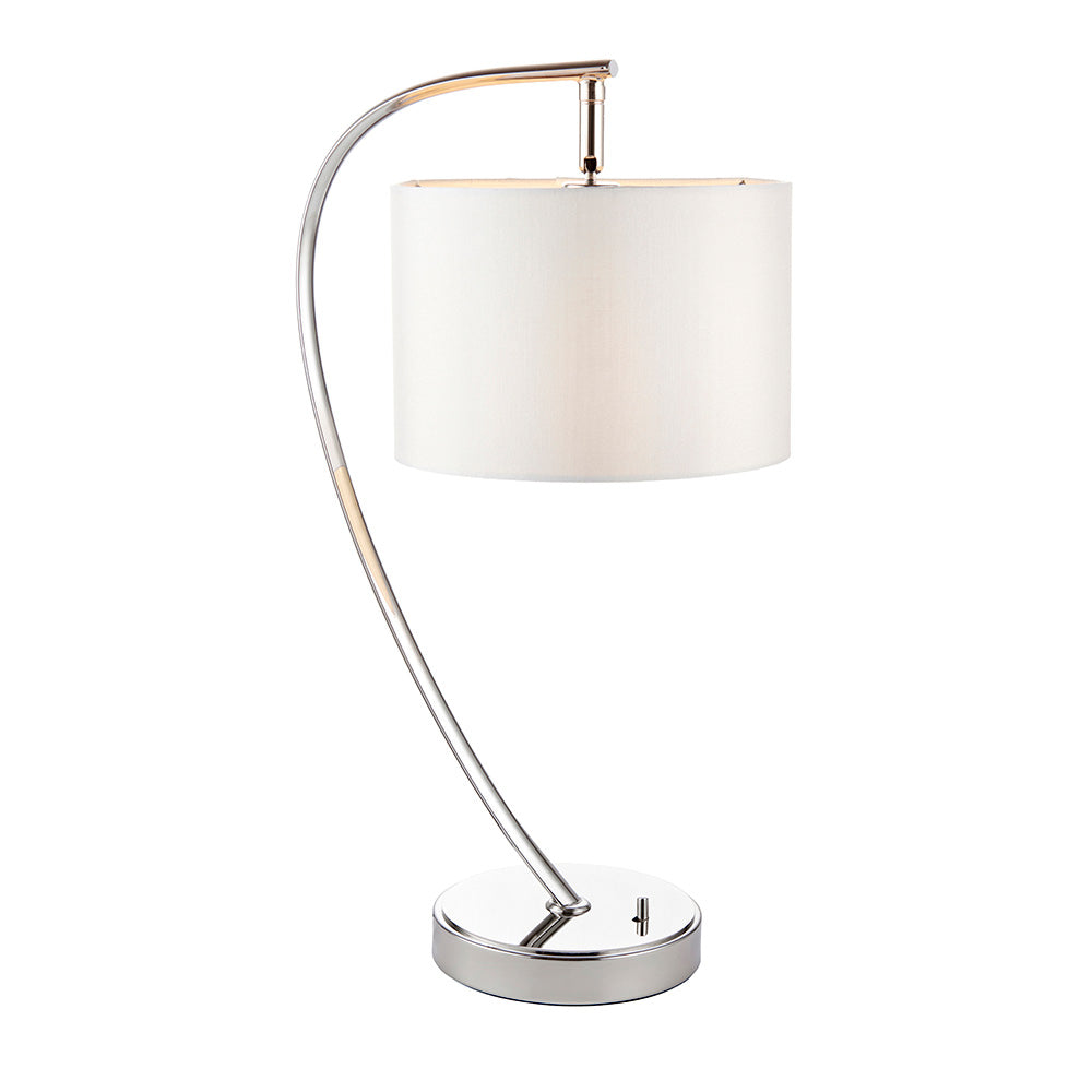 Endon Josephine Single Light Table Lamp - Bright Nickel Plate & Vintage White Fabric