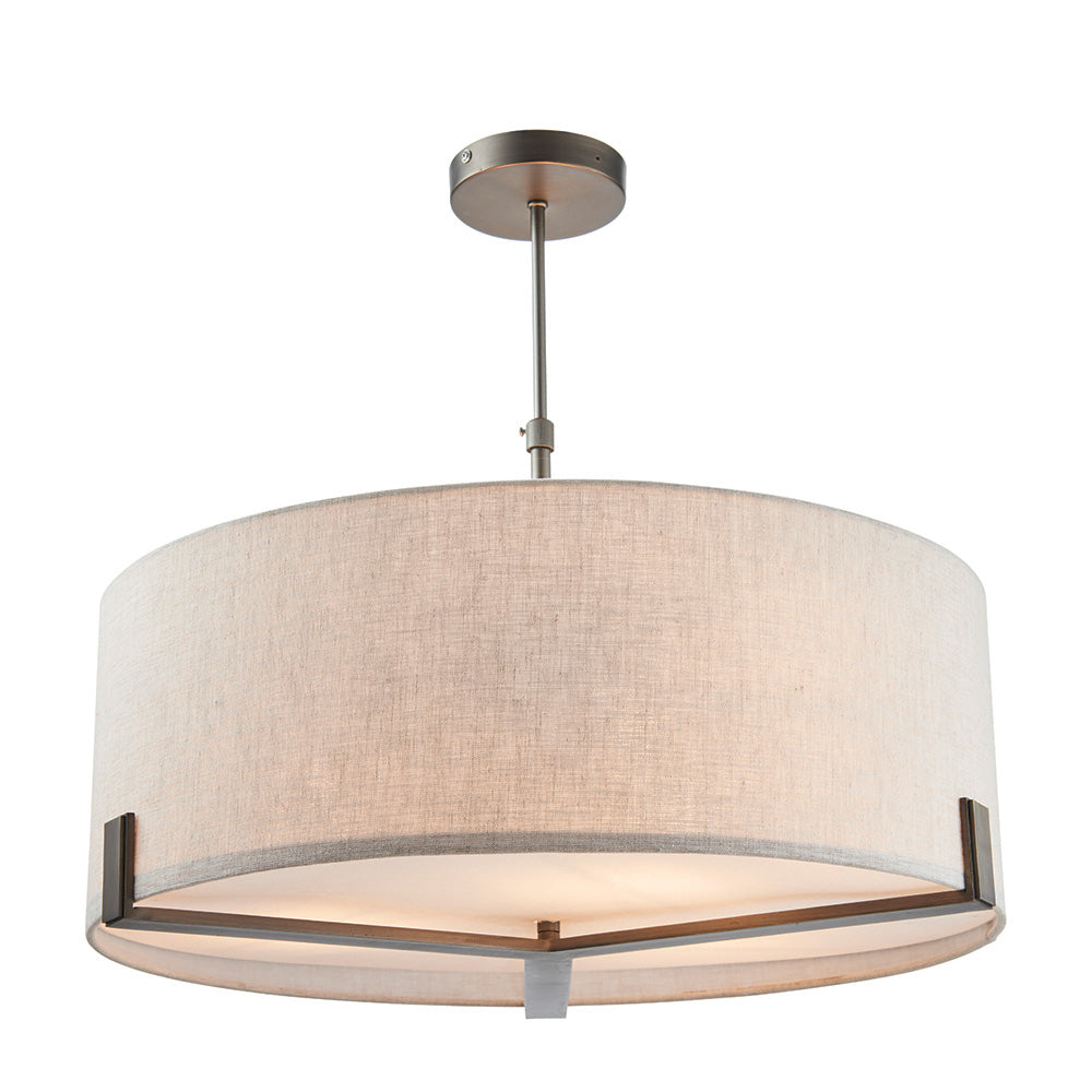 Endon Hayfield 3 Light Pendant - Brushed Bronze Plate & Neutral Linen