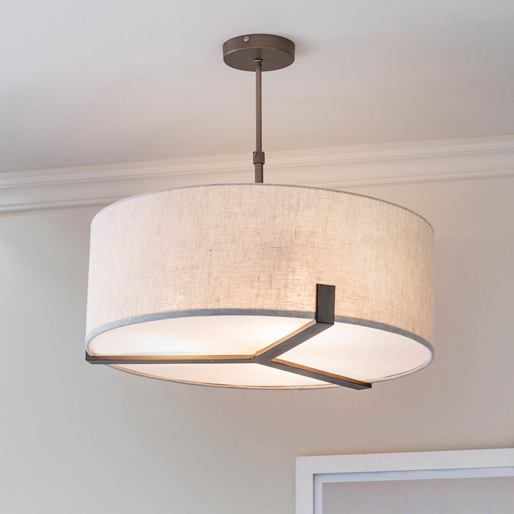 Endon Hayfield 3 Light Pendant - Brushed Bronze Plate & Neutral Linen