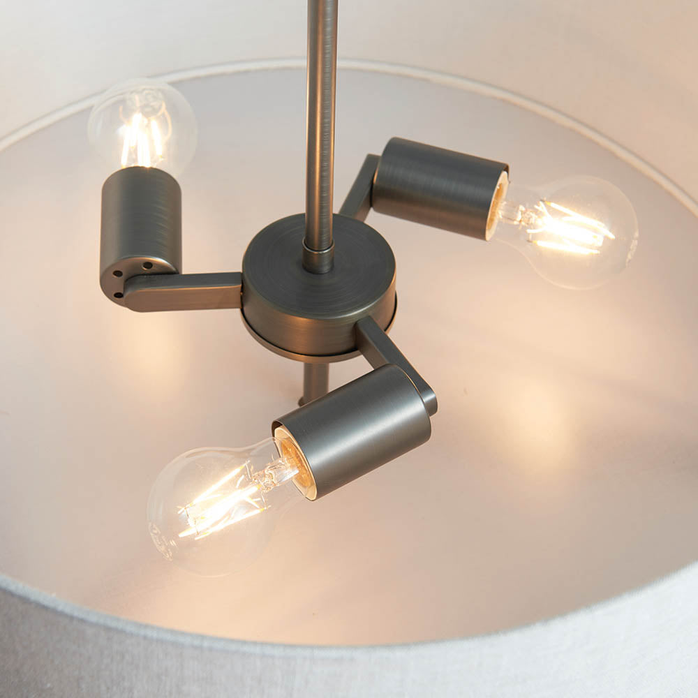 Endon Hayfield 3 Light Pendant - Brushed Bronze Plate & Neutral Linen