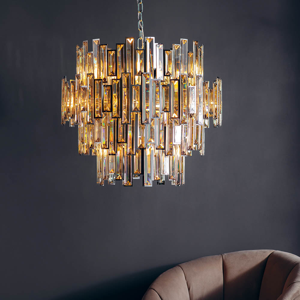 Endon Viviana 15 Light Pendant - Chrome Plate & Champagne Crystal