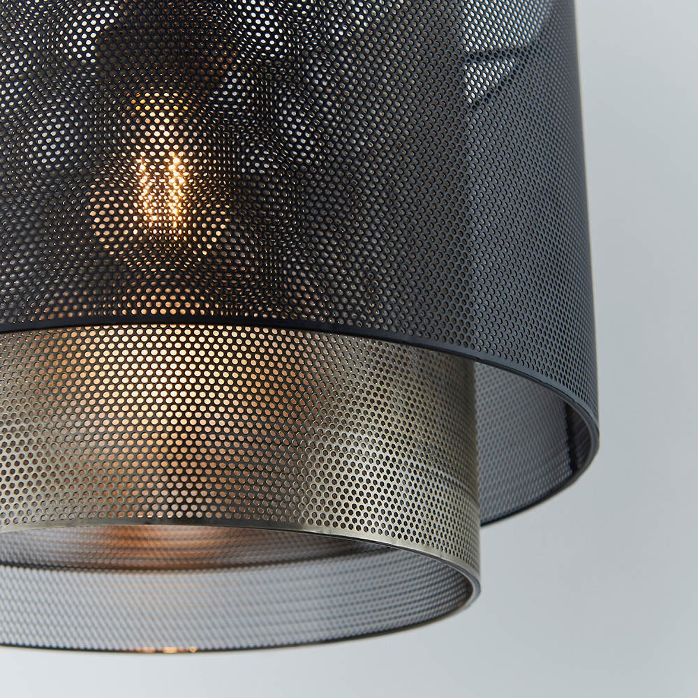 Endon Plexus Single Light Pendant Shade 250mm - Matt Black & Antique Brass Plate - Shade Only