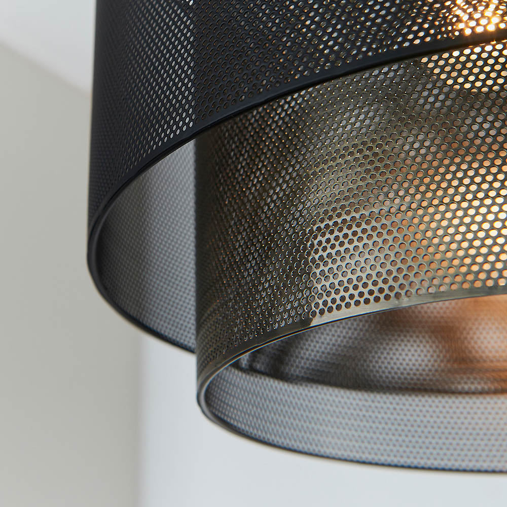 Endon Plexus Single Light Pendant Shade 250mm - Matt Black & Antique Brass Plate - Shade Only
