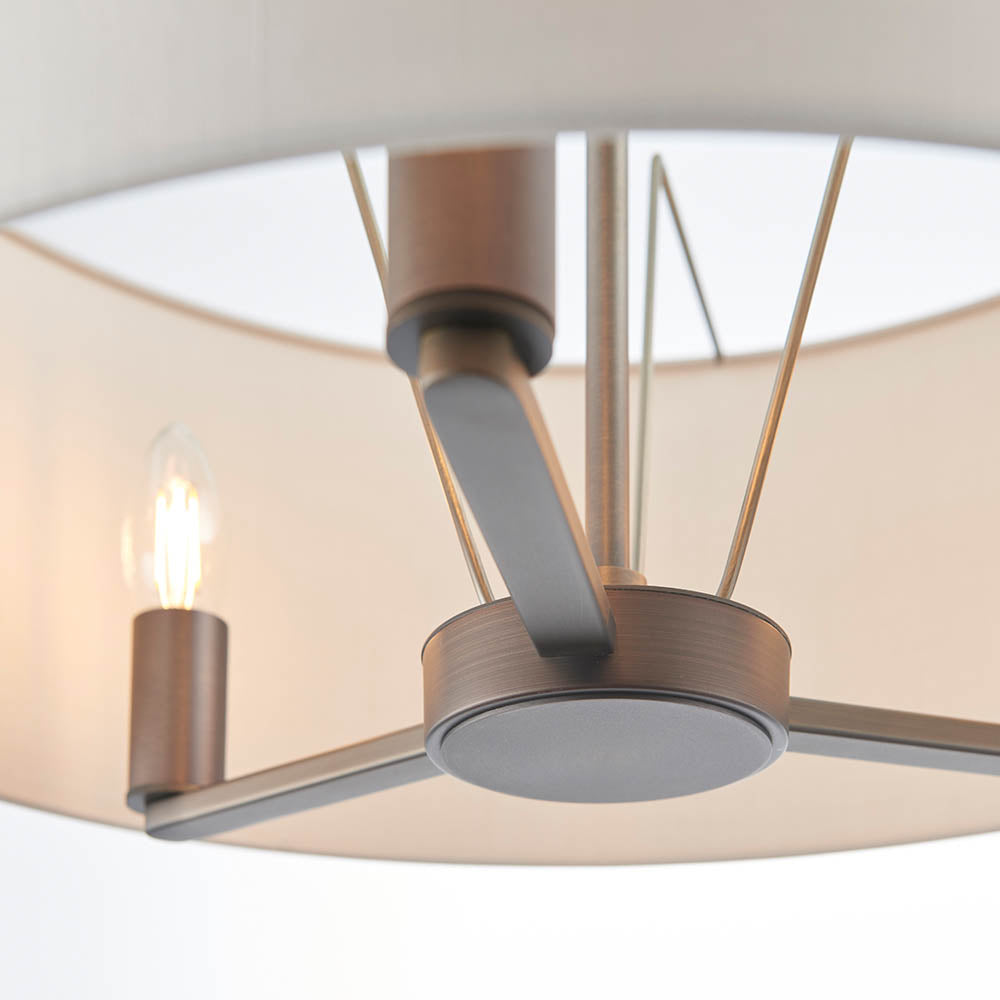 Endon Daley 3 Light Pendant - Antique Bronze Plate & Marble Fabric
