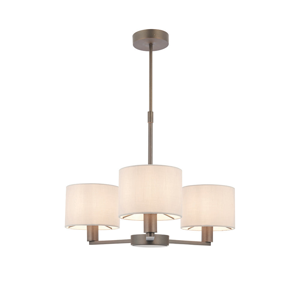 Endon Daley 3 Light Arm Pendant - Antique Bronze Plate & Marble Fabric