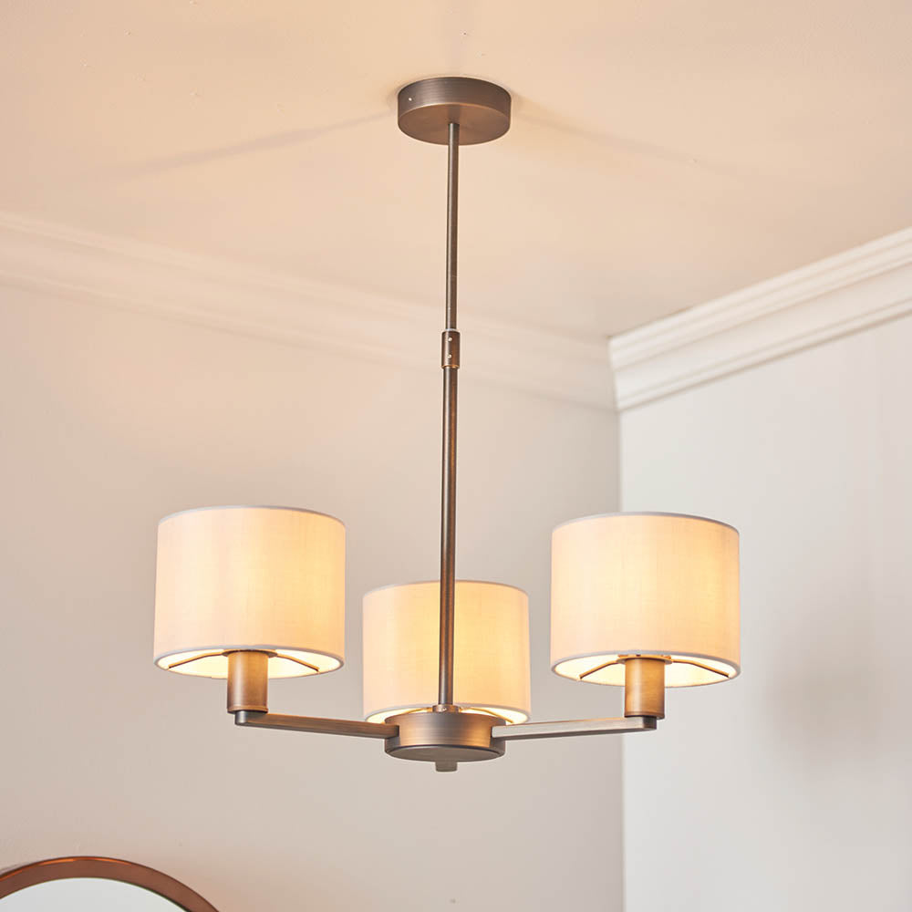 Endon Daley 3 Light Arm Pendant - Antique Bronze Plate & Marble Fabric