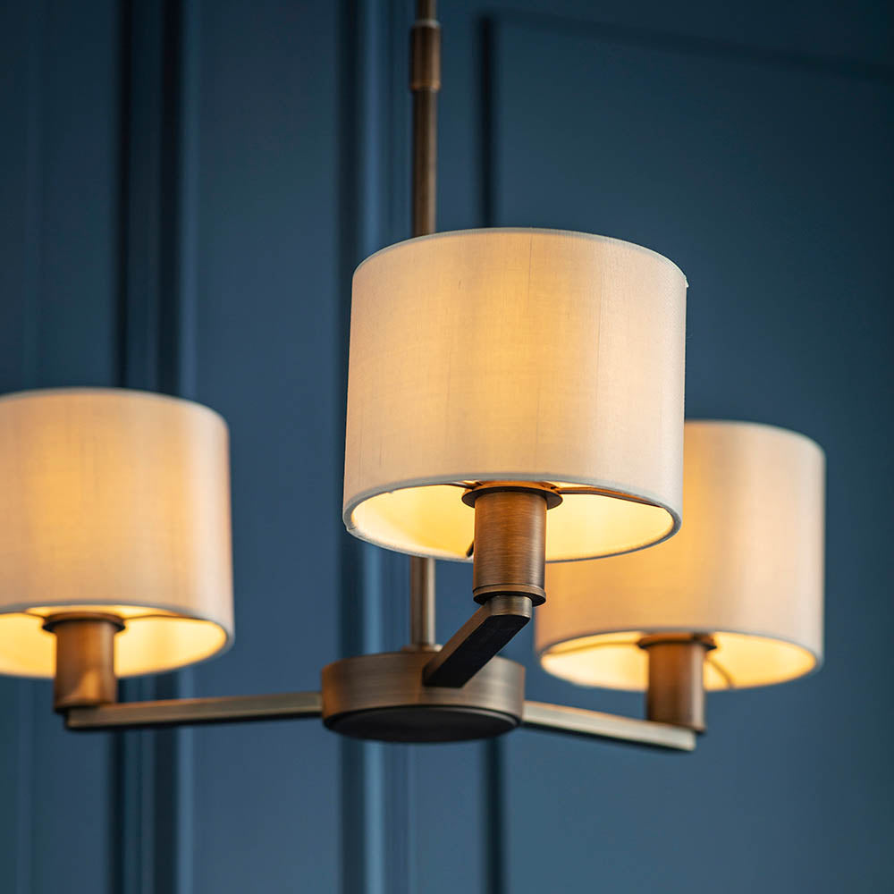 Endon Daley 3 Light Arm Pendant - Antique Bronze Plate & Marble Fabric