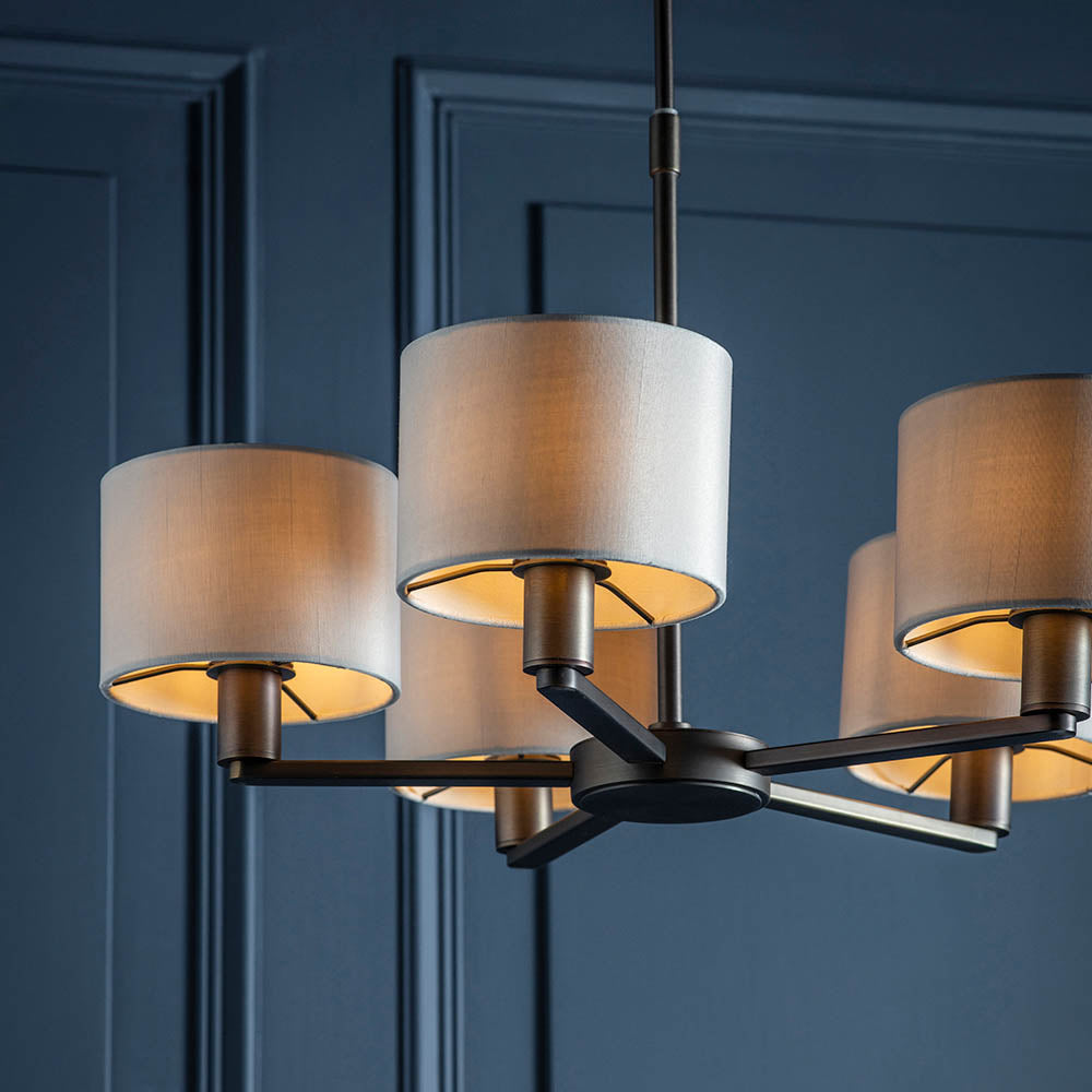 Endon Daley 5 Light Arm Pendant - Antique Bronze Plate & Marble Fabric