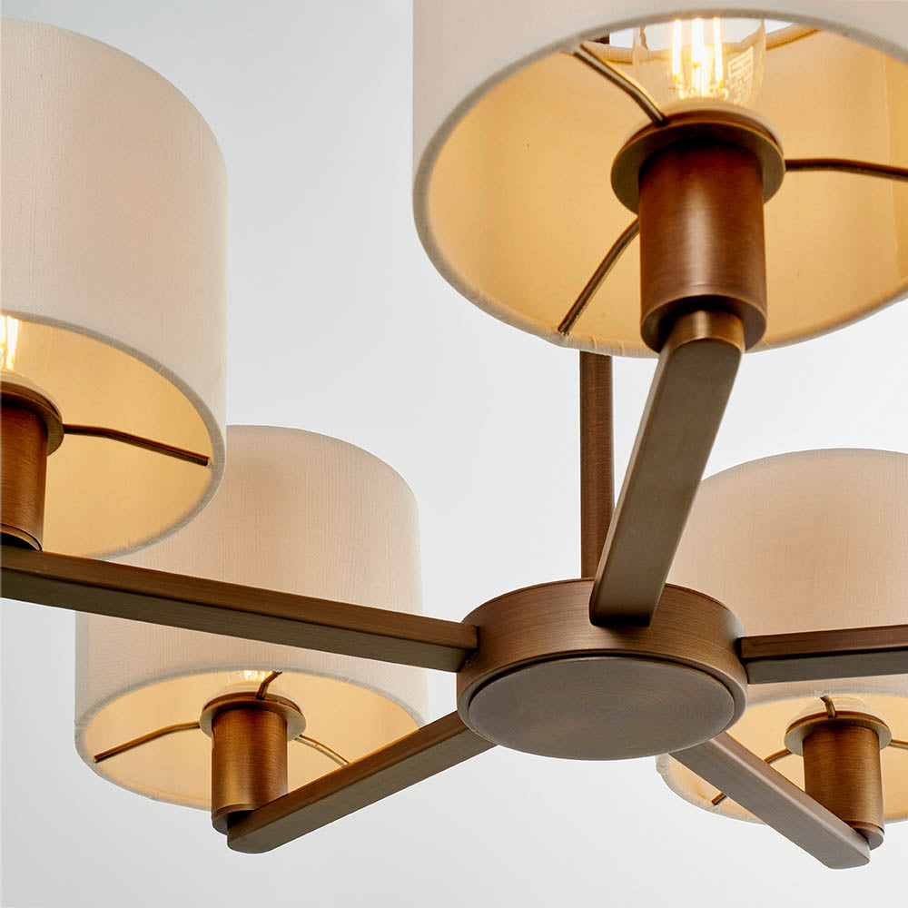 Endon Daley 5 Light Arm Pendant - Antique Bronze Plate & Marble Fabric