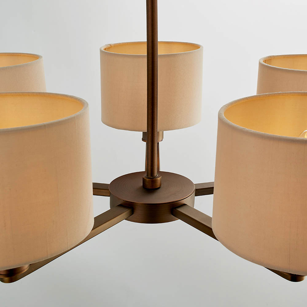 Endon Daley 5 Light Arm Pendant - Antique Bronze Plate & Marble Fabric