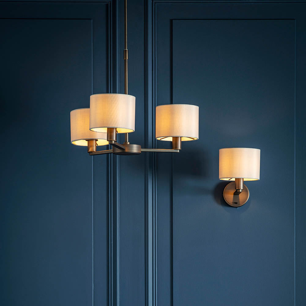 Endon Daley Single Light Wall Light -Antique Bronze Plate & Marble Fabric