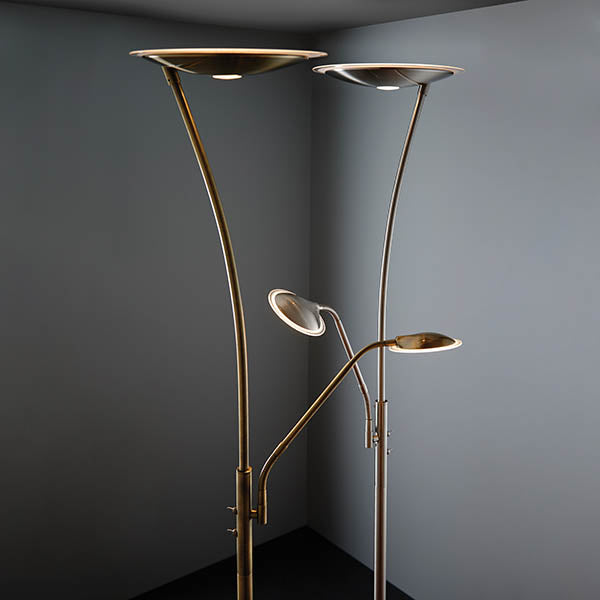 Endon Alassio Single Light Floor Lamp - Antique Brass Plate & Frosted Plastic