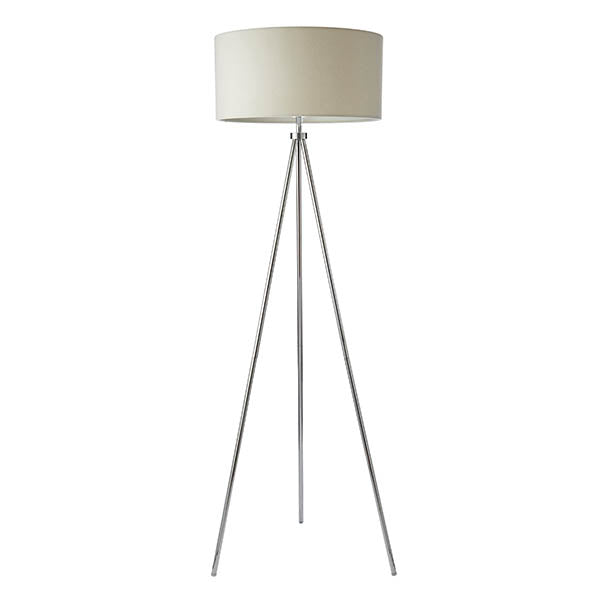 Endon Tri Single Light Floor Lamp - Chrome Plate & Ivory Fabric