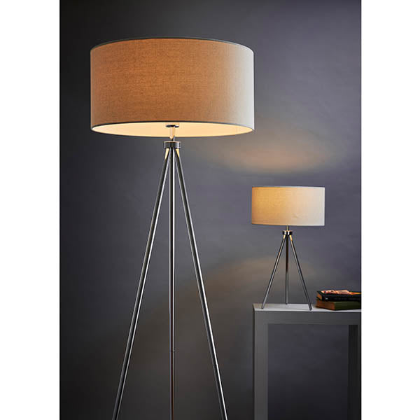 Endon Tri Single Light Floor Lamp - Chrome Plate & Ivory Fabric