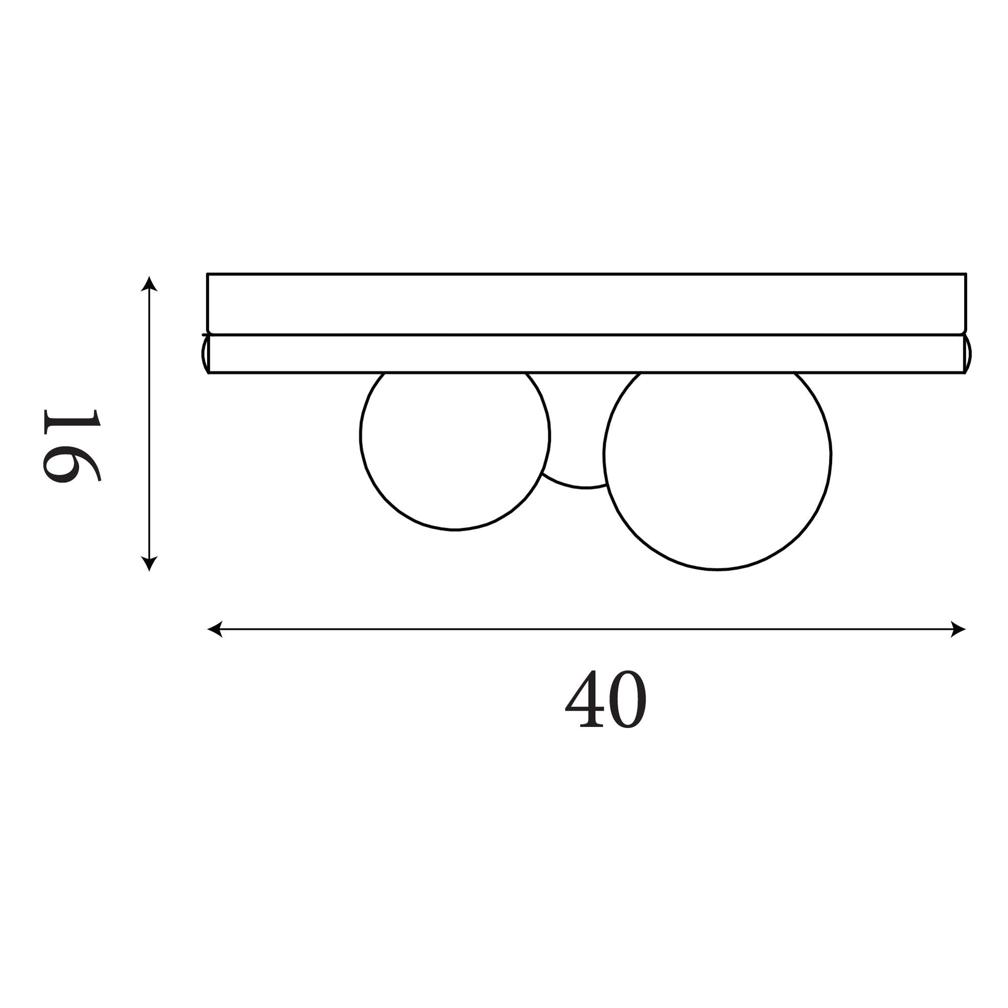 Technical line drawing of the Trident flush light showing dimensions of 16cm height by 40cm width