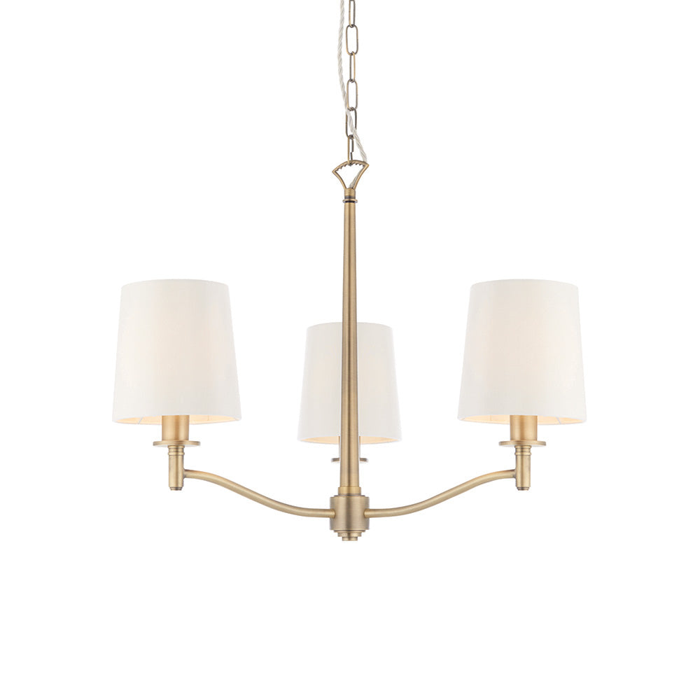 Endon Ortona 3 Light Pendant - Matt Antique Brass Plate & Vintage White Fabric