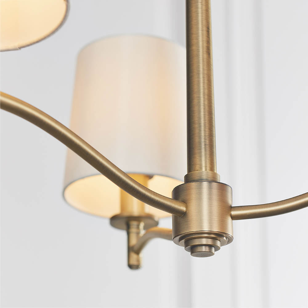 Endon Ortona 3 Light Pendant - Matt Antique Brass Plate & Vintage White Fabric