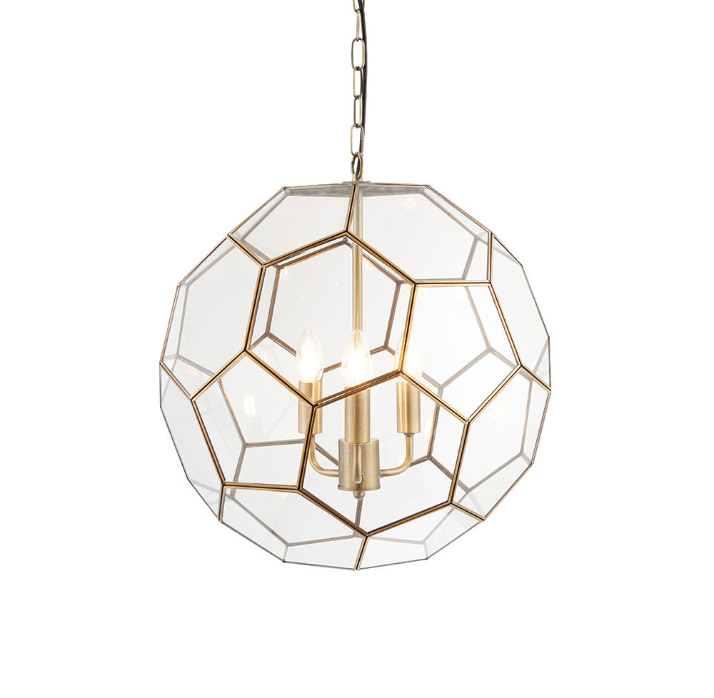 Endon Miele 3 Light Pendant - Antique Brass Plate & Clear Glass