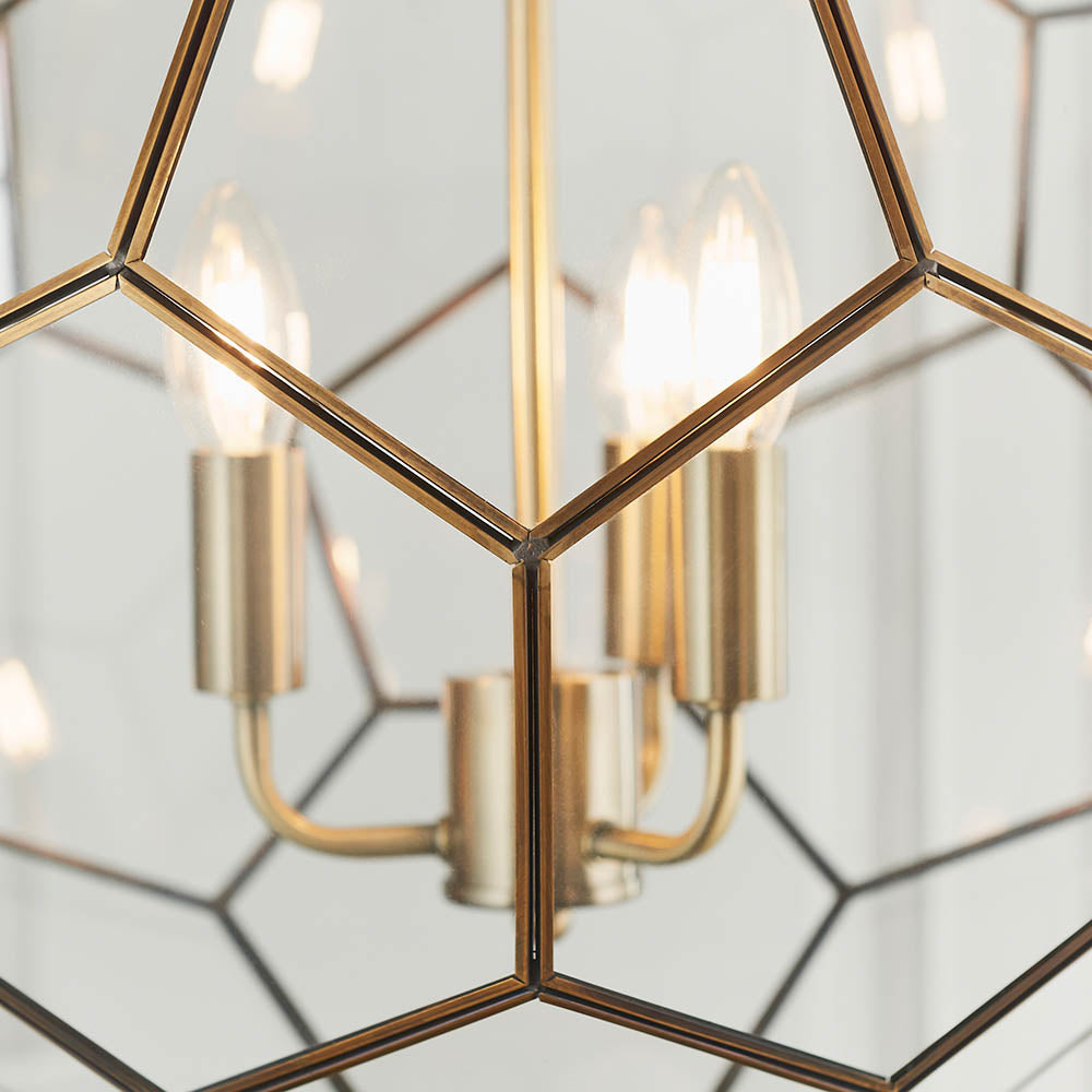 Endon Miele 3 Light Pendant - Antique Brass Plate & Clear Glass