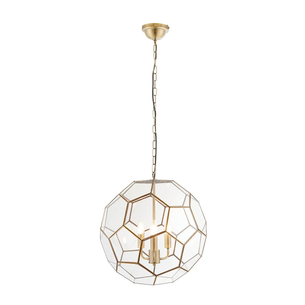 Endon Miele 3 Light Pendant - Antique Brass Plate & Clear Glass