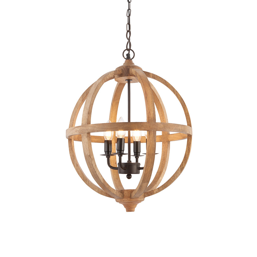 Endon Toba 4 Light Pendant - Mango Wood & Dark Bronze Paint