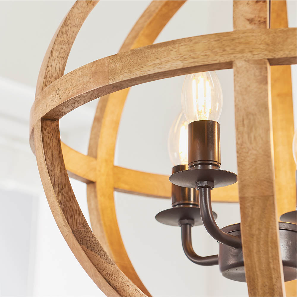 Endon Toba 4 Light Pendant - Mango Wood & Dark Bronze Paint