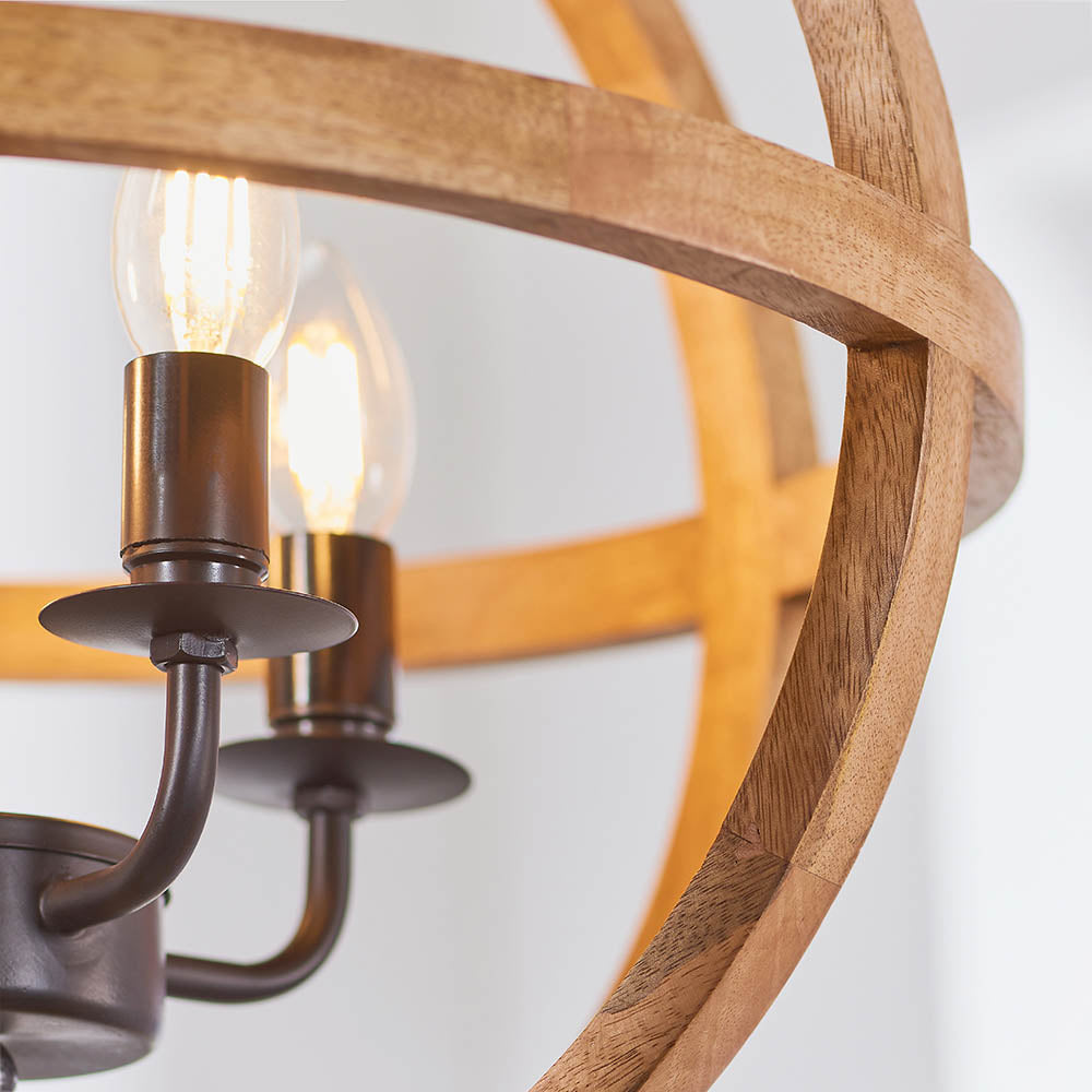 Endon Toba 4 Light Pendant - Mango Wood & Dark Bronze Paint