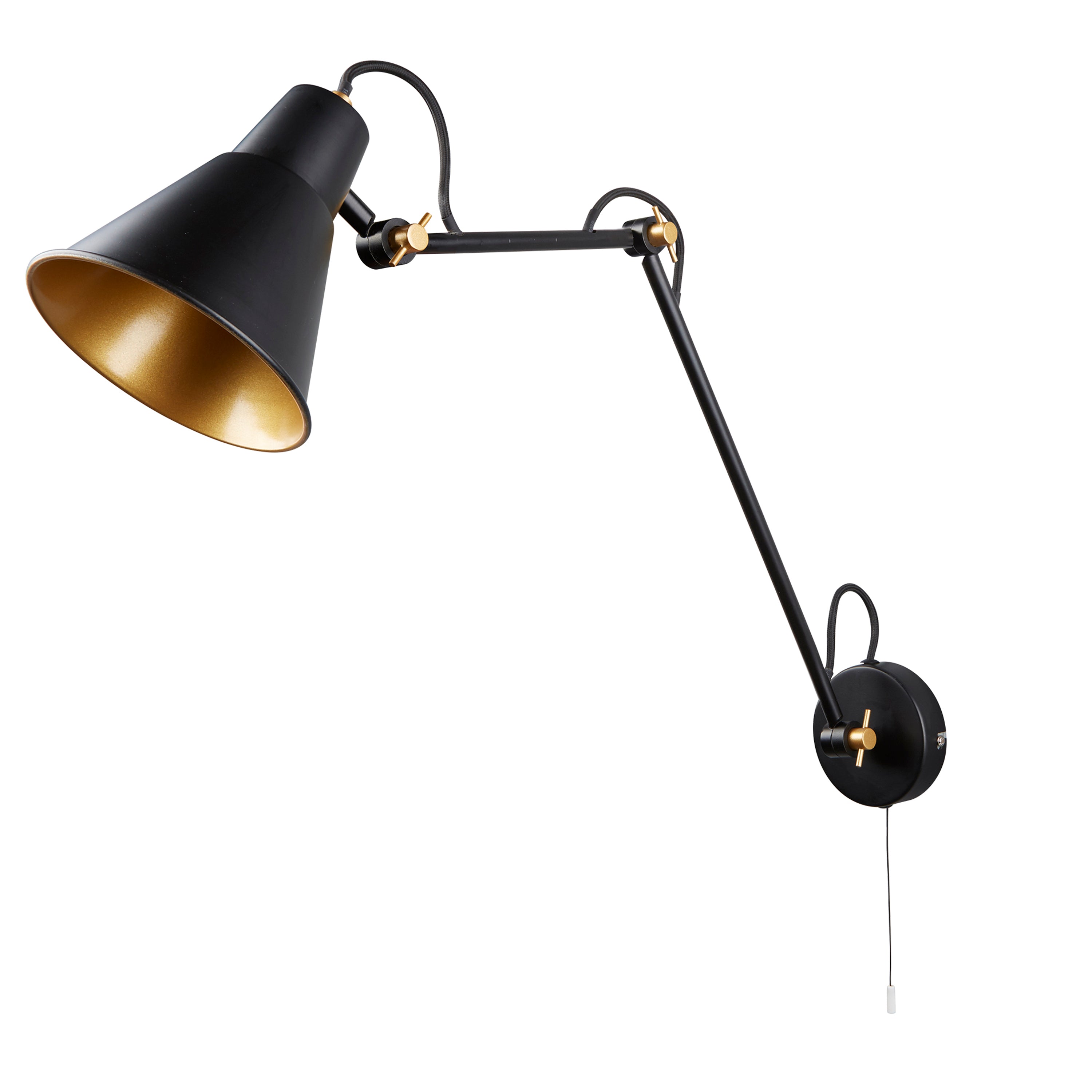 Searchlight Single Adjustable Wall Bracket, Matt Black, Gold
