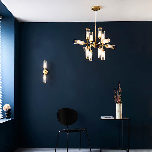 Utopia Matrix 12 Light Pendant Chandelier - Satin Brass - 73cm Diameter