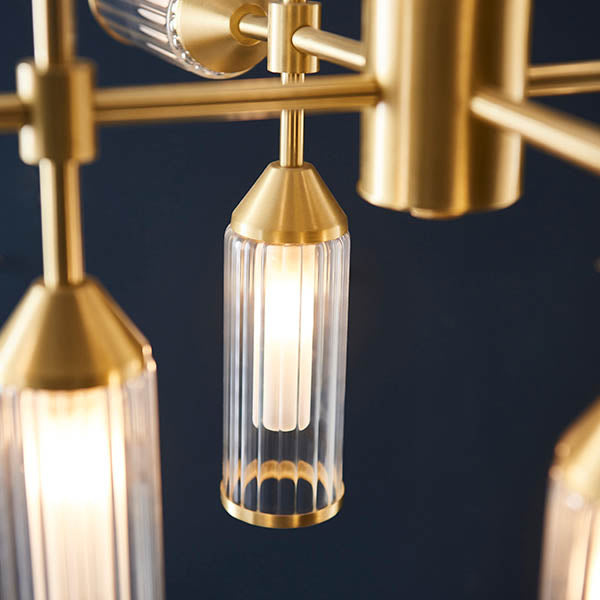 Utopia Matrix 12 Light Pendant Chandelier - Satin Brass - 73cm Diameter