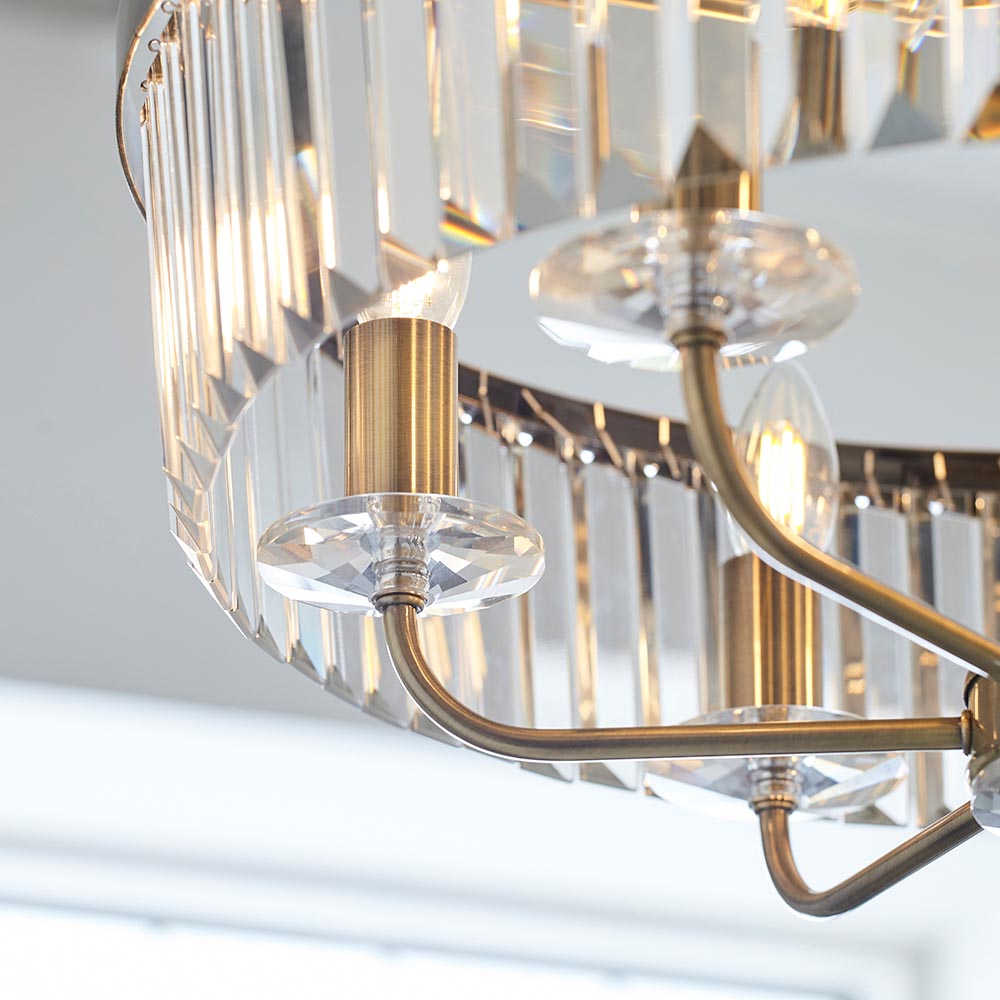 Utopia Martini 6 Light Pendant Chandelier - Antique Brass & Clear Cut Glass