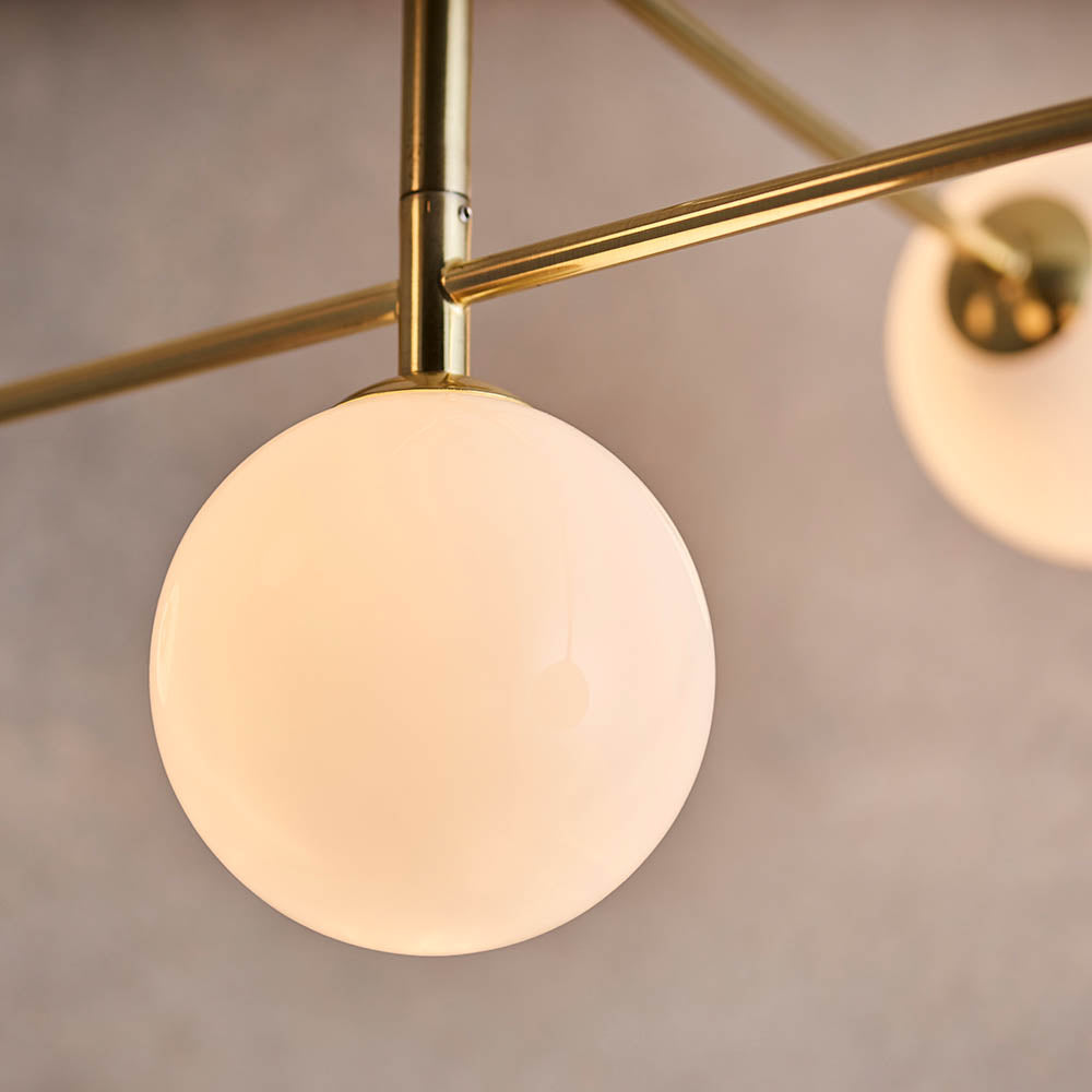 Endon Otto 5 Light Semi Flush Fitting - Satin Brass Plate & Opal Glass