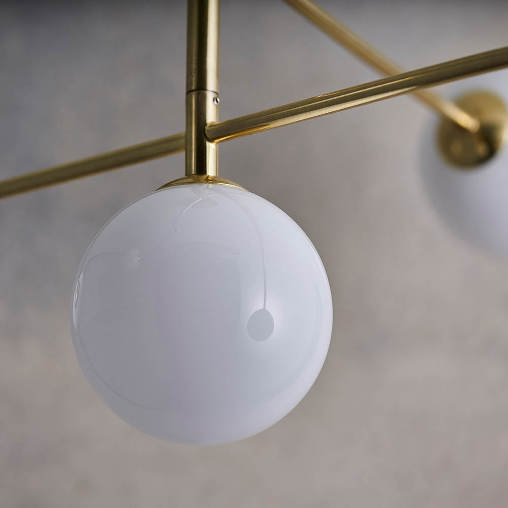 Endon Otto 5 Light Semi Flush Fitting - Satin Brass Plate & Opal Glass